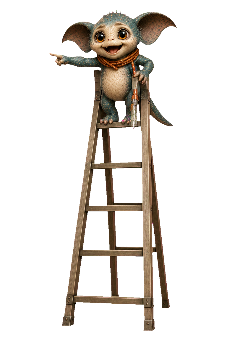 Max climbs a ladder from the recovery-card edge and points towards the username or email field.