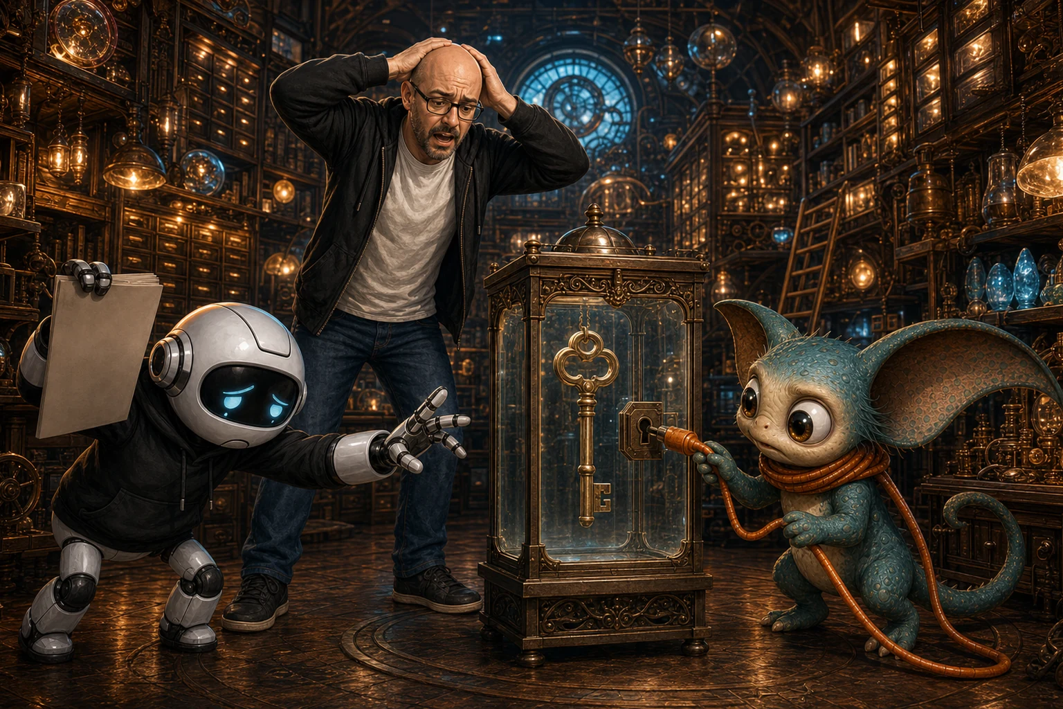 Donny, Clawdius and Max discover that the only key to their organised memory palace is locked inside a glass cabinet.