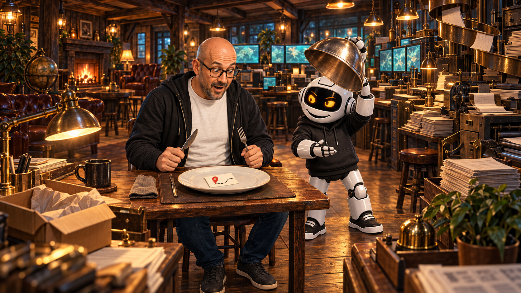 Donny and Clawdius receive an empty dinner plate and directions instead of dinner.