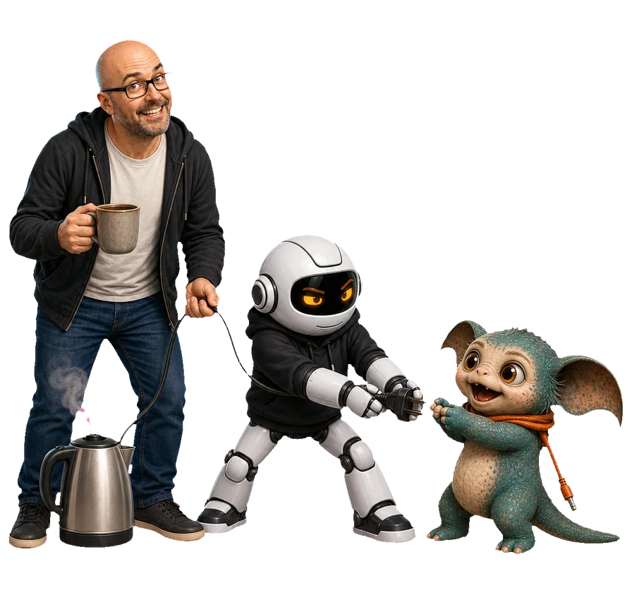 A human, Clawdius and Max inspect the discussion machinery.