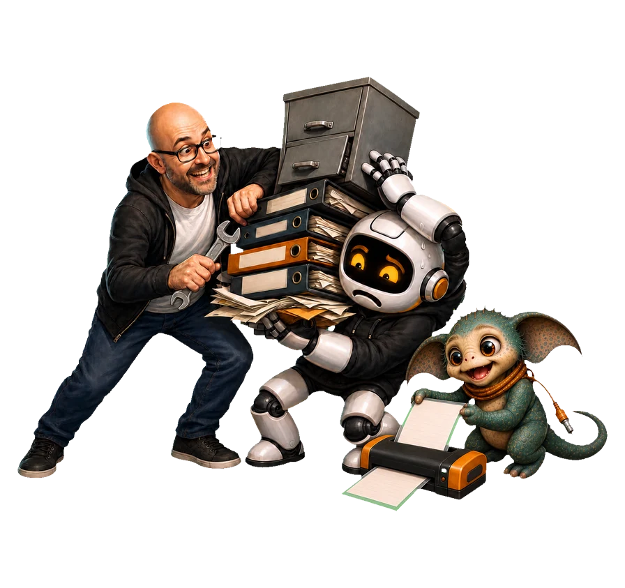 A human, Clawdius and Max inspect the discussion machinery.