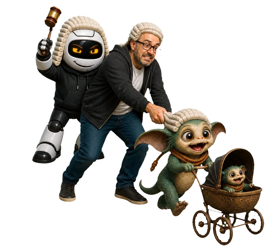 A human, Clawdius and Max inspect the discussion machinery.