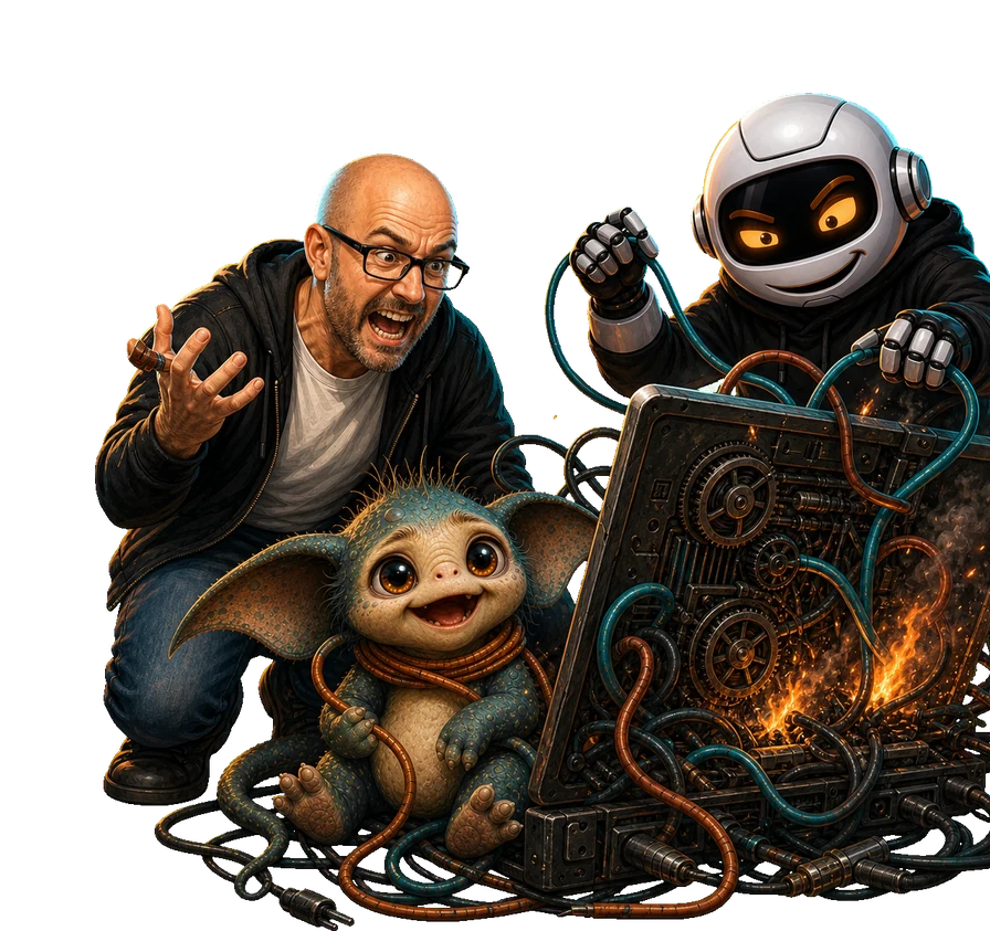 A human, Clawdius and Max inspect the discussion machinery.