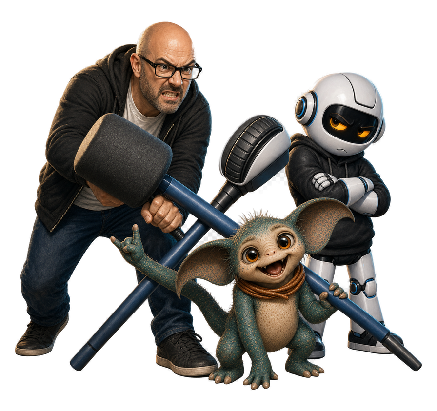 A human, Clawdius and Max inspect the discussion machinery.