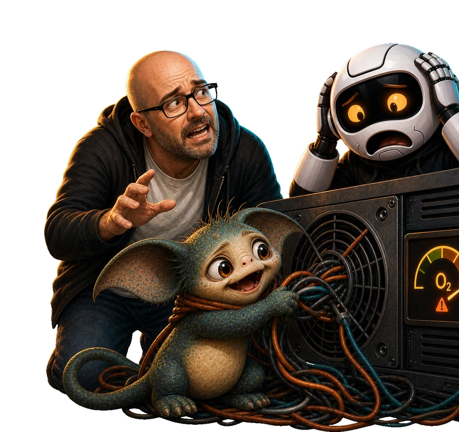 A human, Clawdius and Max inspect the discussion machinery.