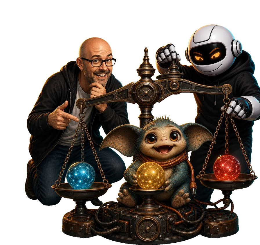 A human, Clawdius and Max inspect the discussion machinery.