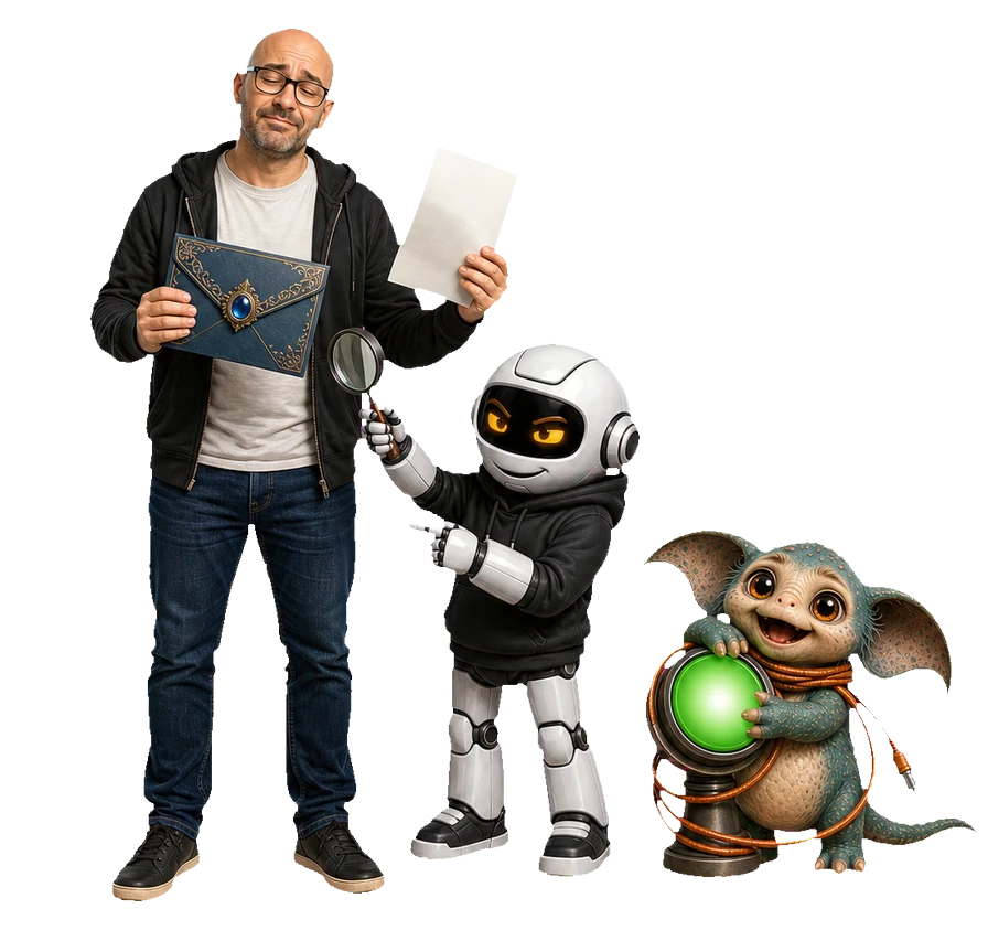 A human, Clawdius and Max inspect the discussion machinery.